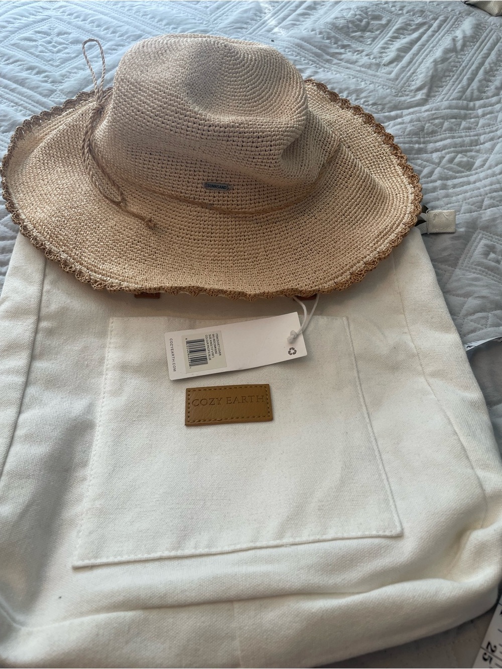 Cozy Earth Canvas Tote with Tan Leather Handles & Sunsand beach hat Bundle. - Picture 9 of 11
